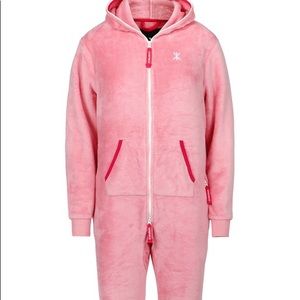 Puppy Hug Fleece Jumpsuit in Faded Pink